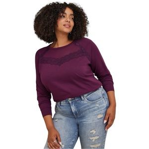 Torrid French Terry Crew Neck Mesh Inset Raglan Sweatshirt - Size: M (10)